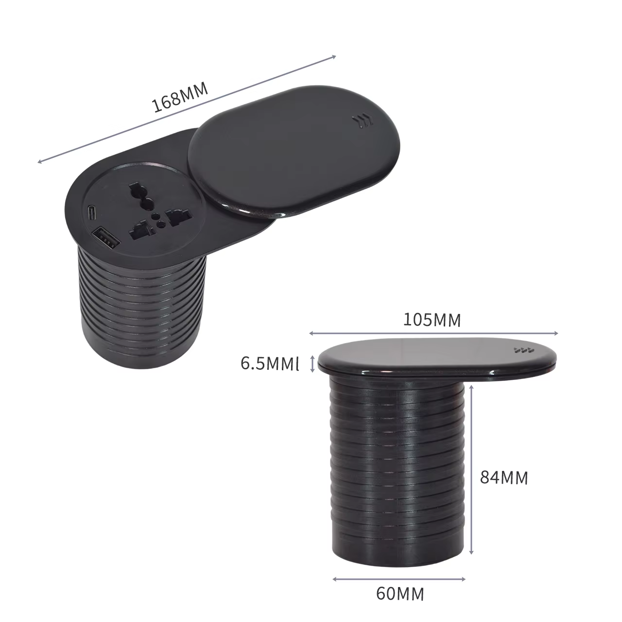 60 mm Slip-Open Desk Socket with USB-A and USB-C