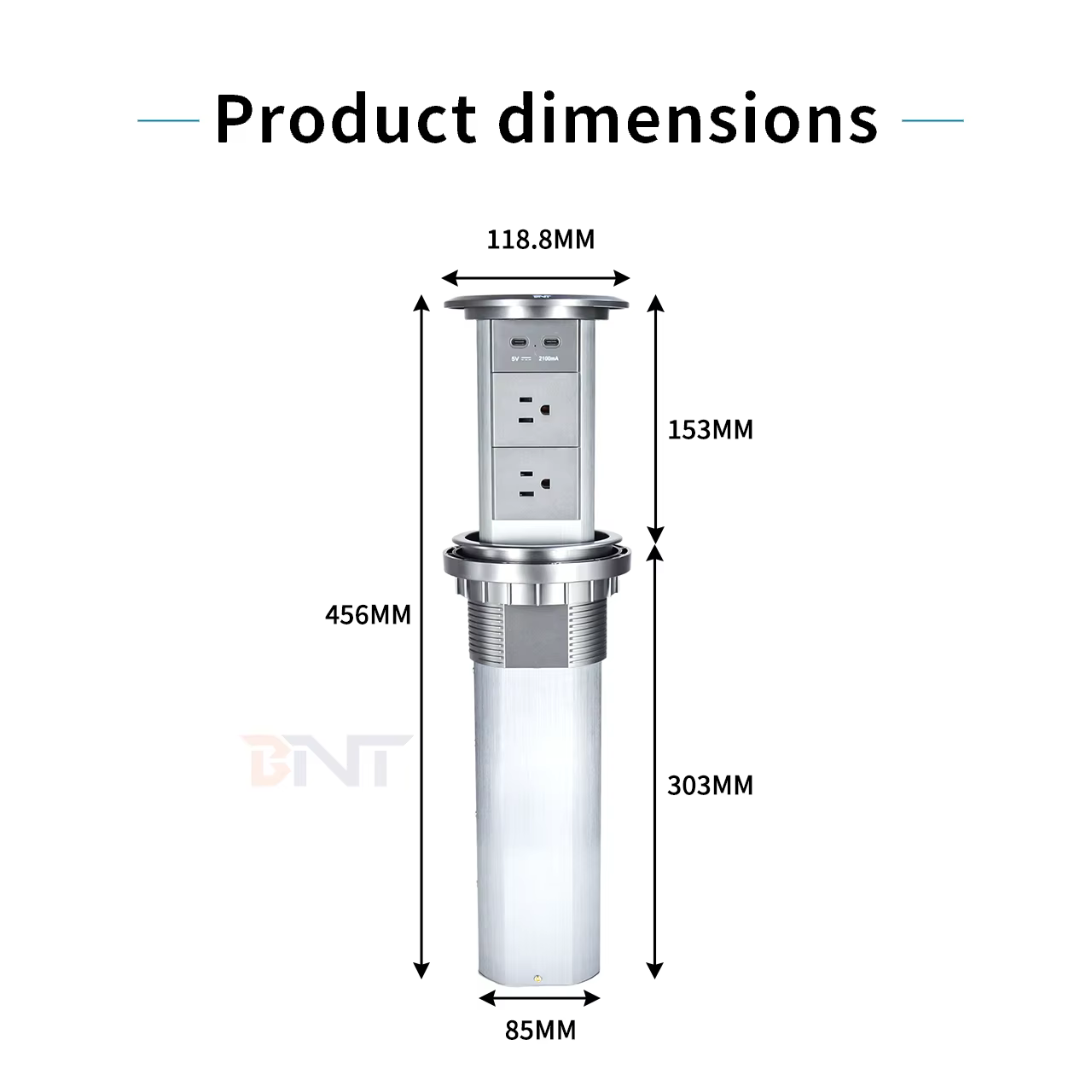 Dimensional drawing of the motorized pop-up socket
