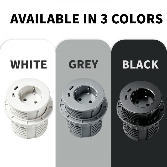 60 mm Recessed Grommet with EU Outlet and Dual USB-C