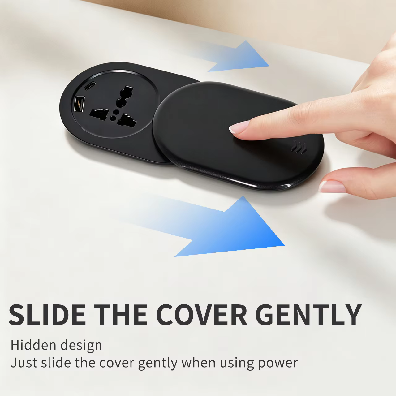 60 mm Slip-Open Desk Socket with USB-A and USB-C