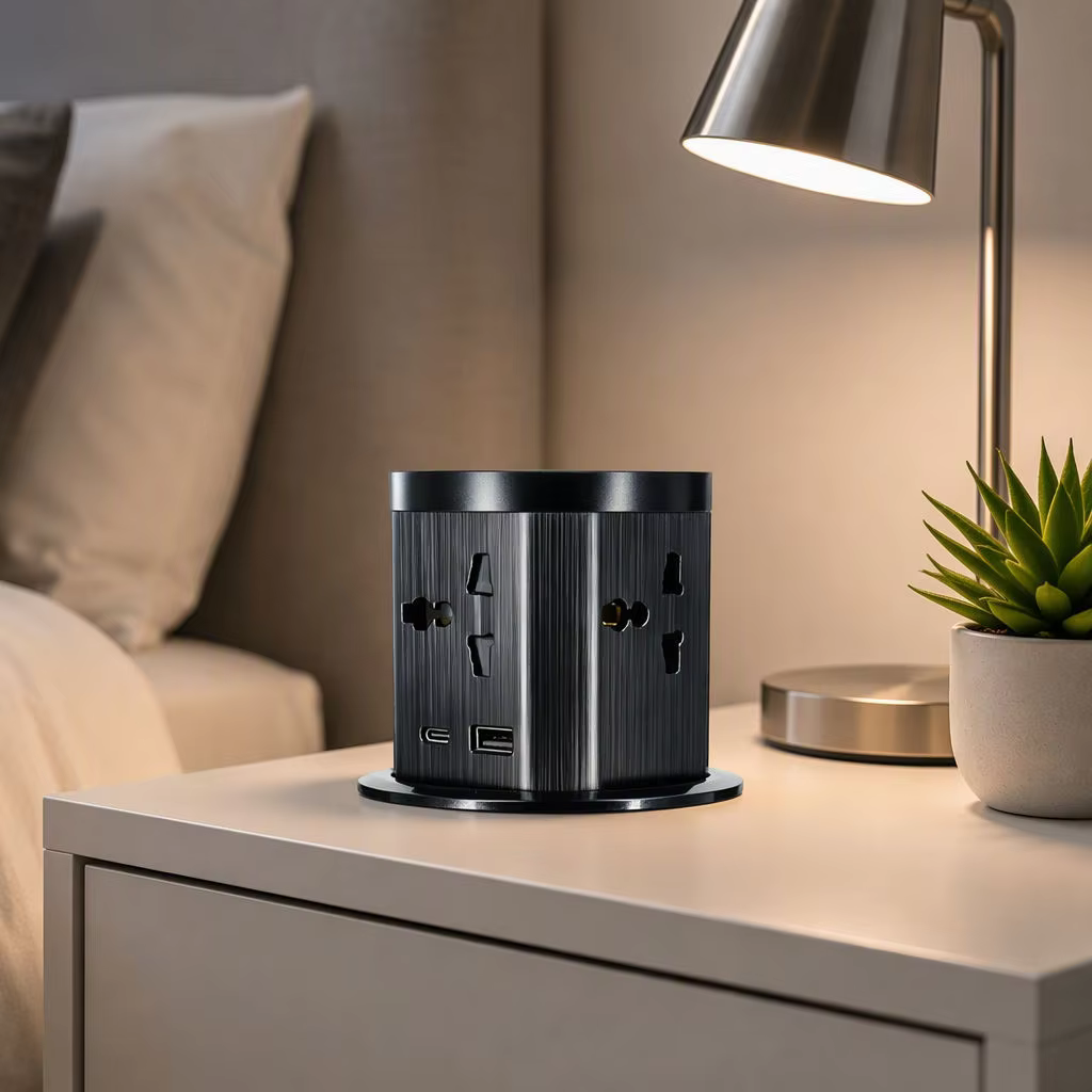 85 mm Pop-Up Desk Socket with Four AC Outlets, USB-A/C and Wireless Charging