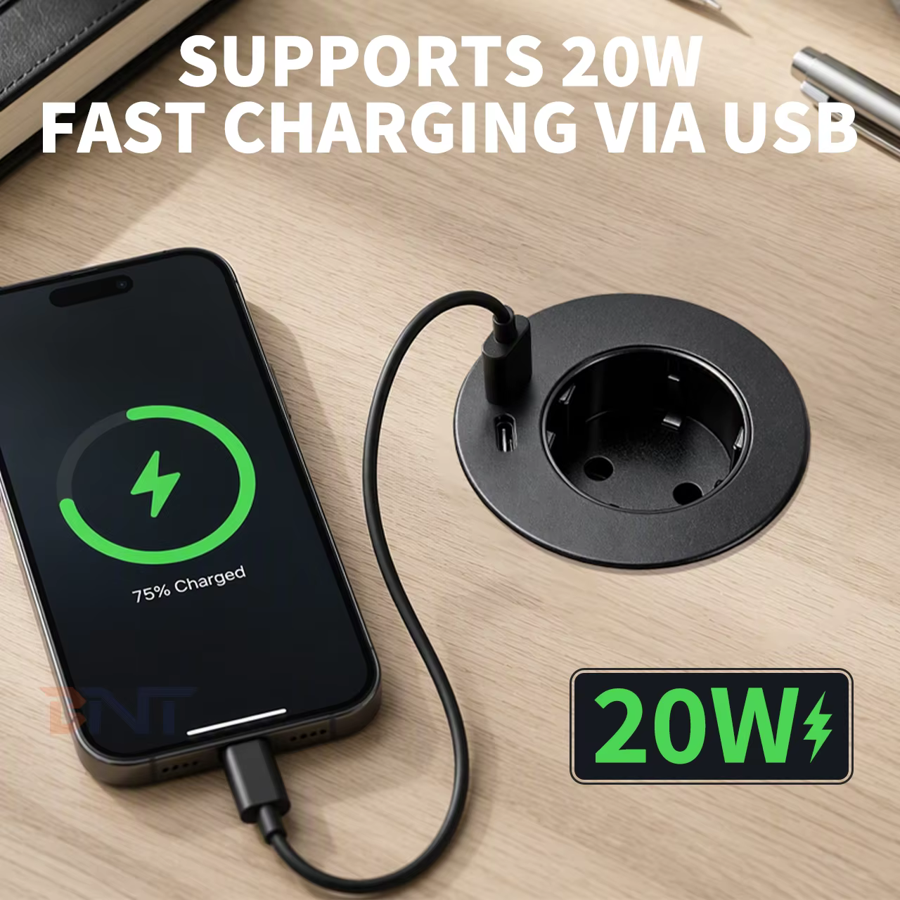 60 mm Recessed Grommet with EU Outlet and Dual USB-C