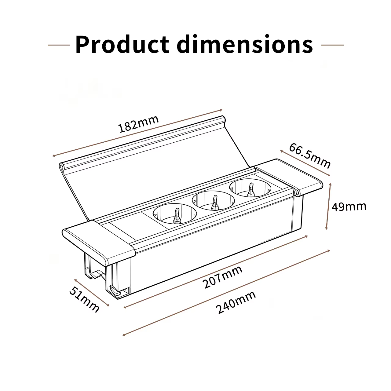 Aluminium Sliding Desk Socket, 3 AC Outlets (BC-0702)