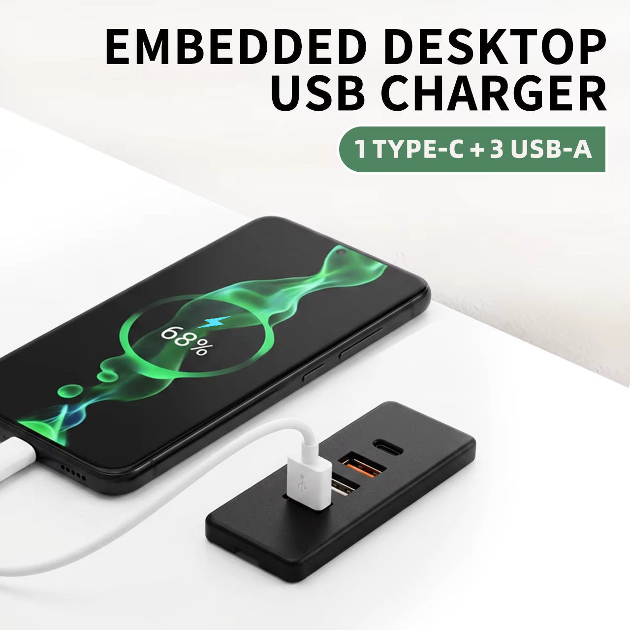 Recessed Desk Charger, 3 USB-A + 1 USB-C (USB-2)