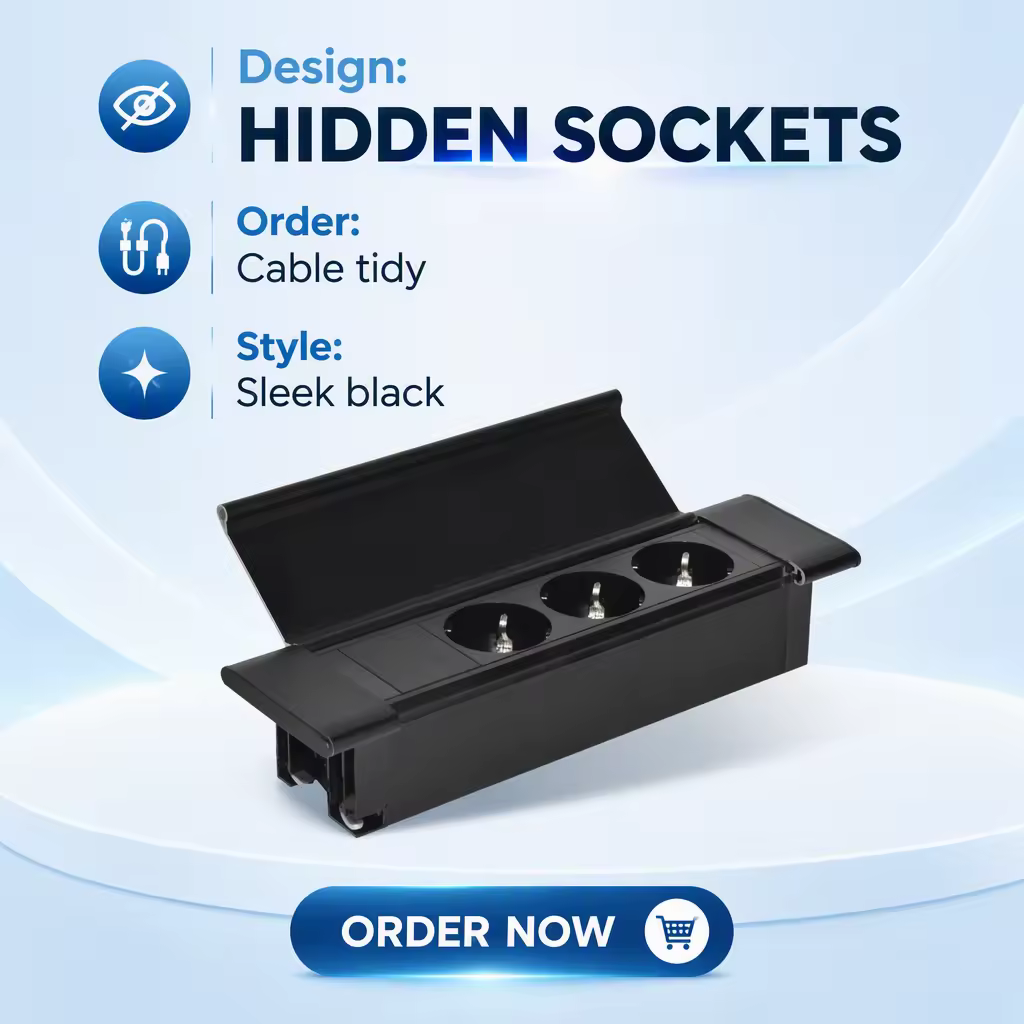 Aluminium Sliding Desk Socket, 3 AC Outlets (BC-0702)