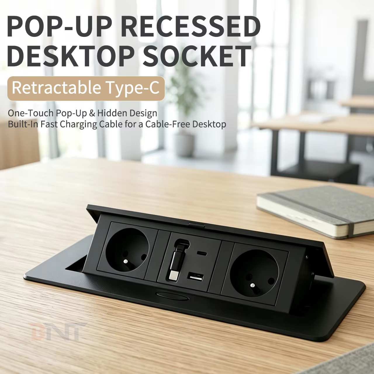 Retractable Cable Table Socket, 2 EU + USB (BD680-3)
