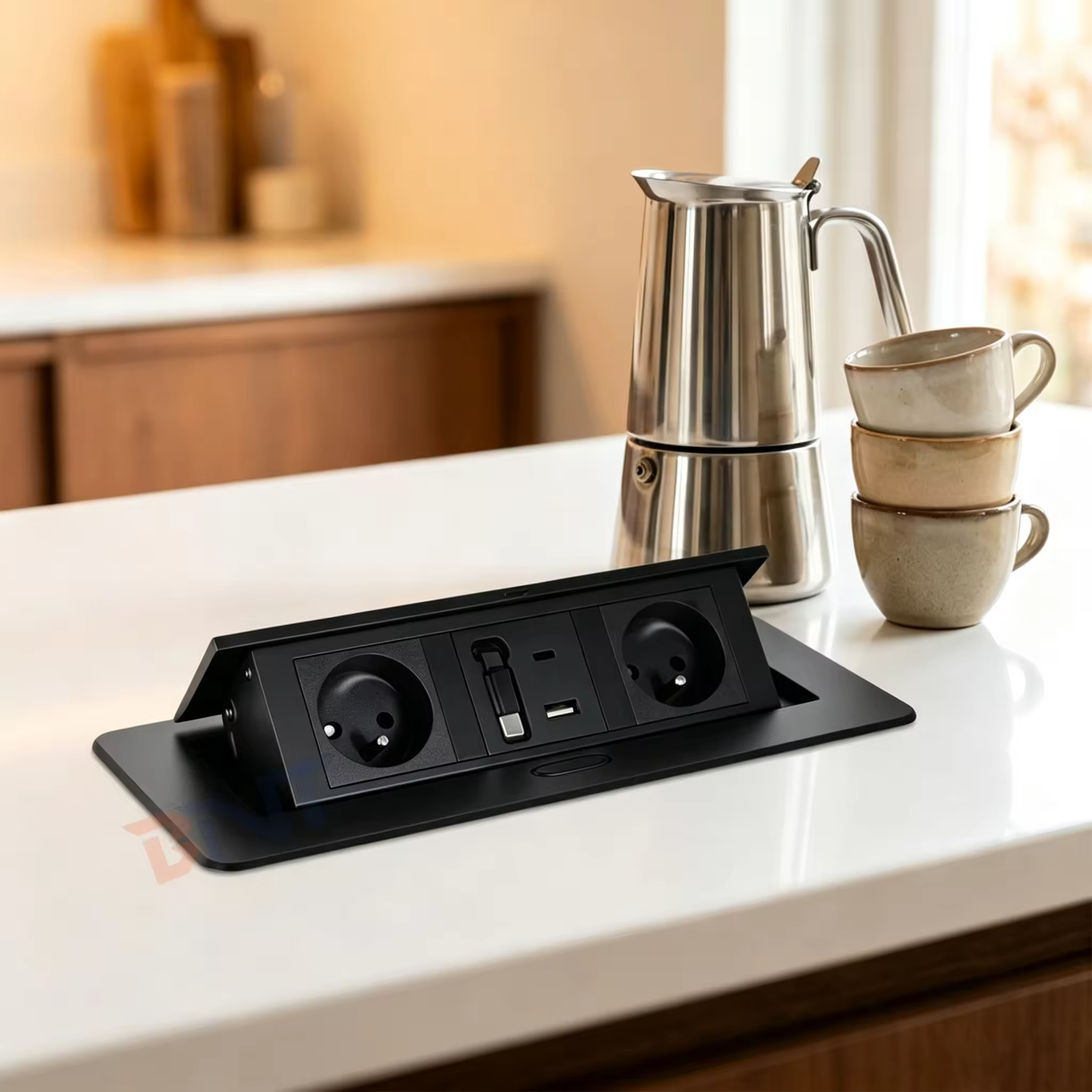 Retractable Cable Table Socket, 2 EU + USB (BD680-3)