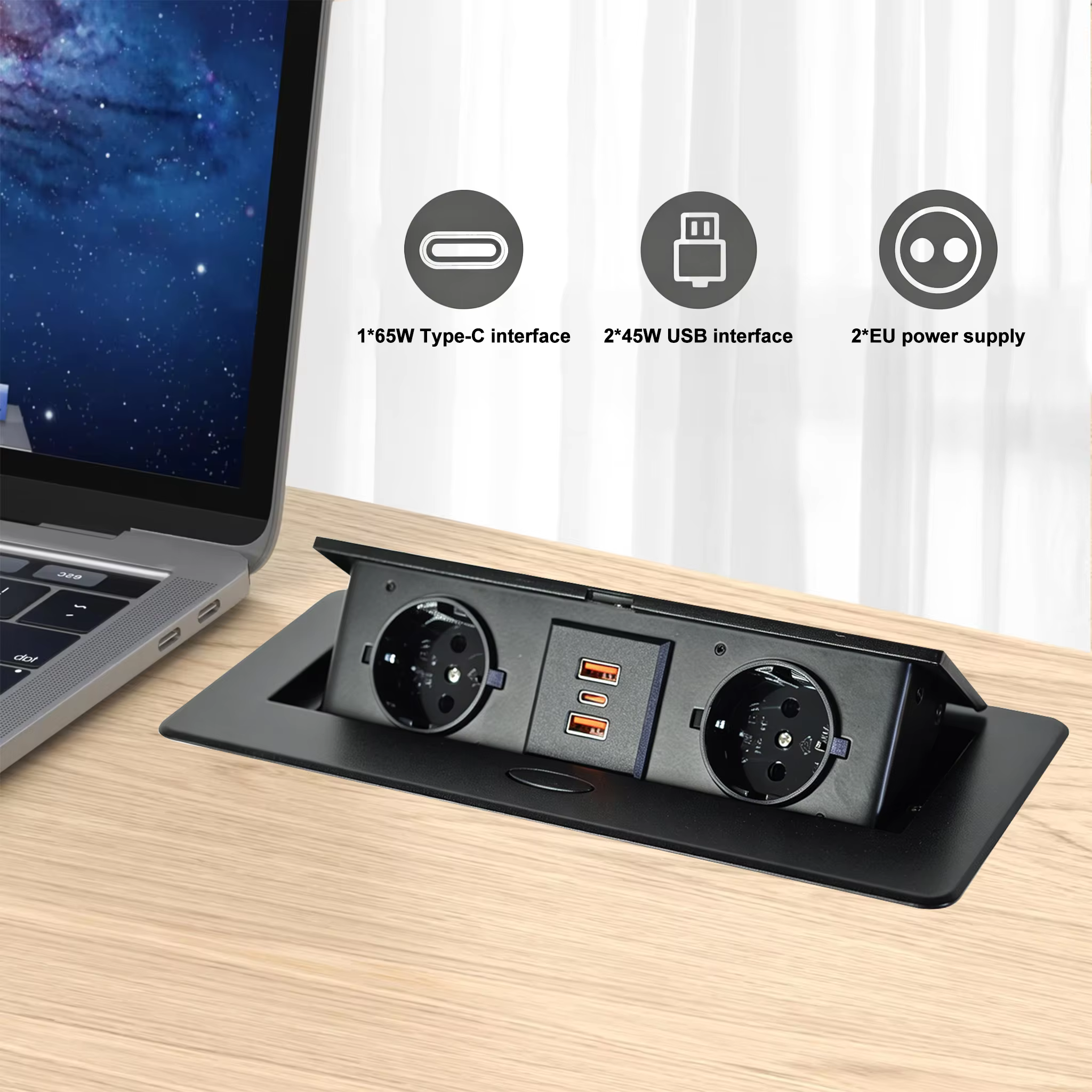 Pop-Up Desk Socket with 65 W USB PD Charging (BD650)