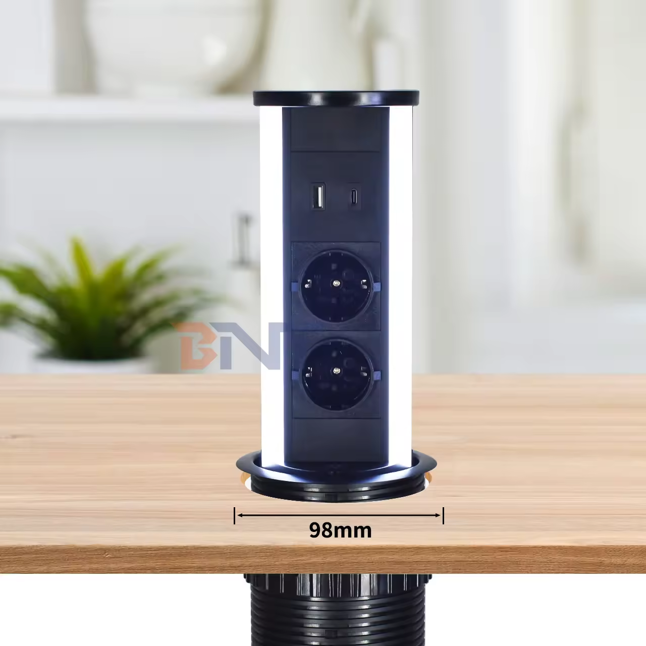 98 mm Pneumatic Pop-Up Socket, EU + USB-A/C (PP98-1EU)