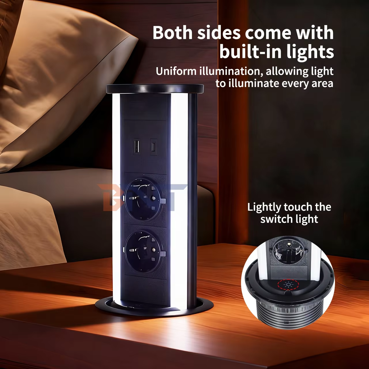 98 mm Pneumatic Pop-Up Socket, EU + USB-A/C (PP98-1EU)