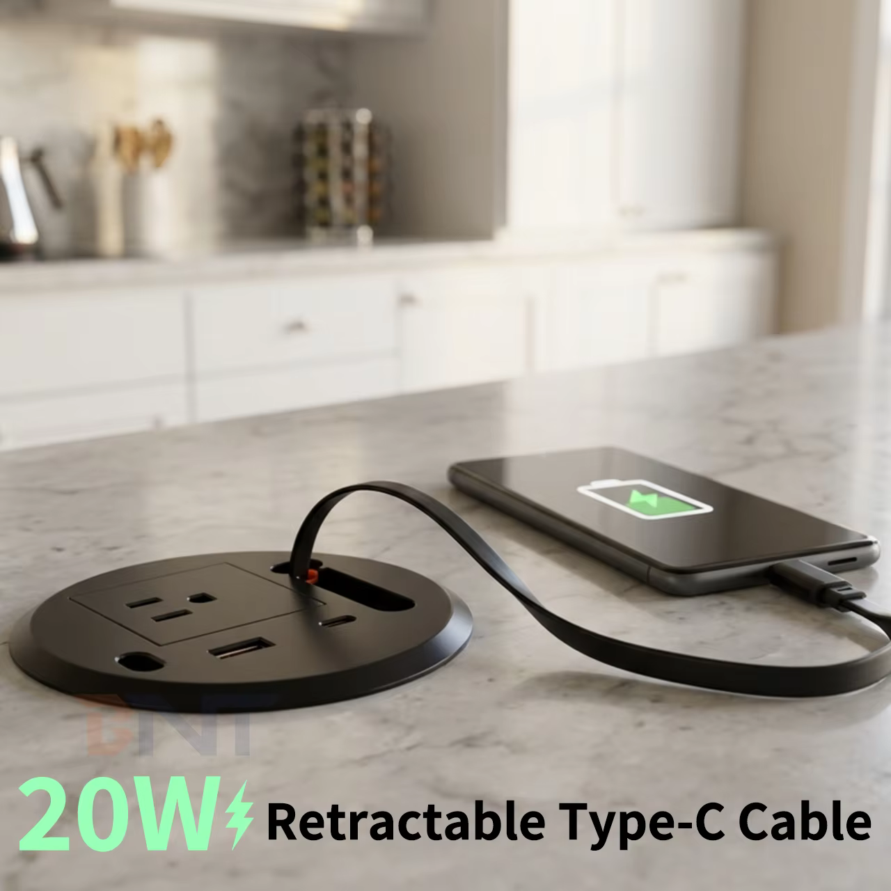 Mini Grommet Socket with Retractable USB-C Cable (TS-100)