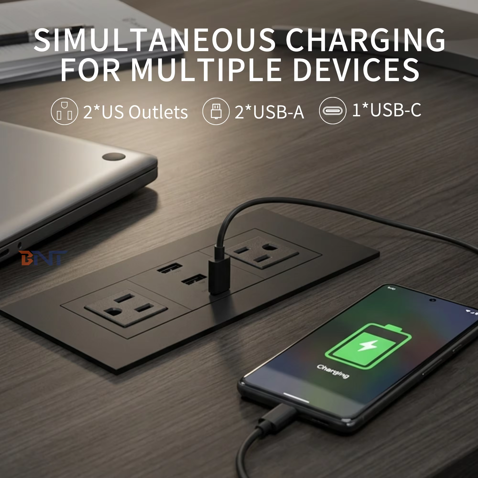 US Tabletop Socket, 2 AC + 2 USB-A + USB-C (BWP-10)