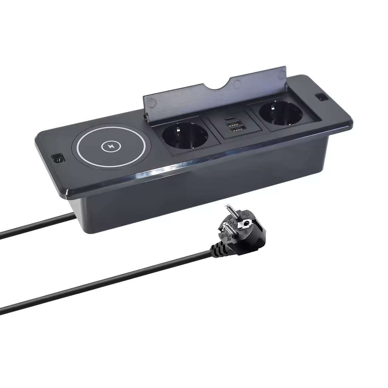 Flip-Lid Desk Socket, 2 EU + 2 USB-A + USB-C (BFS-1)