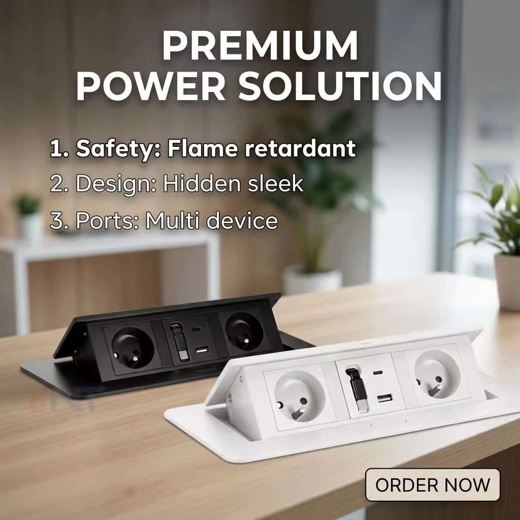 Retractable Cable Table Socket, 2 EU + USB (BD680-3)
