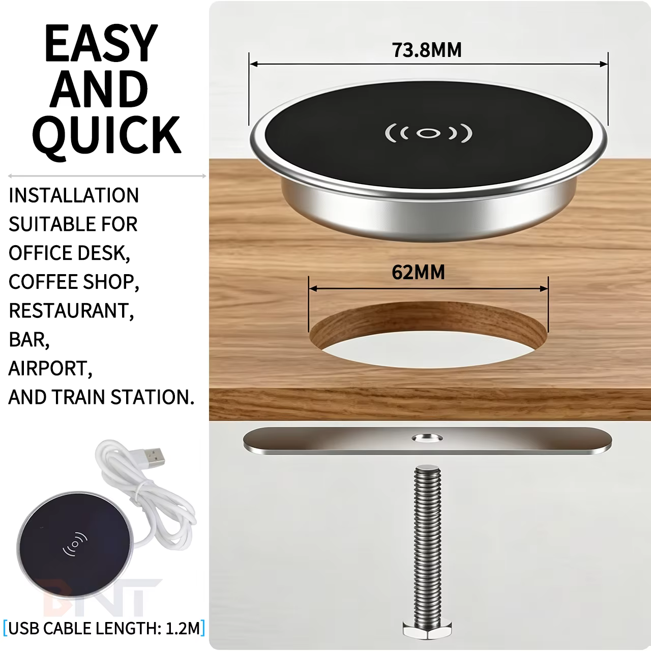 15 W Wireless Charging Desk Module, Tempered Glass (W74)