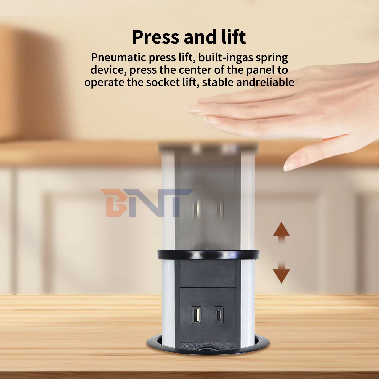 98 mm Pneumatic Pop-Up Socket, EU + USB-A/C (PP98-1EU)