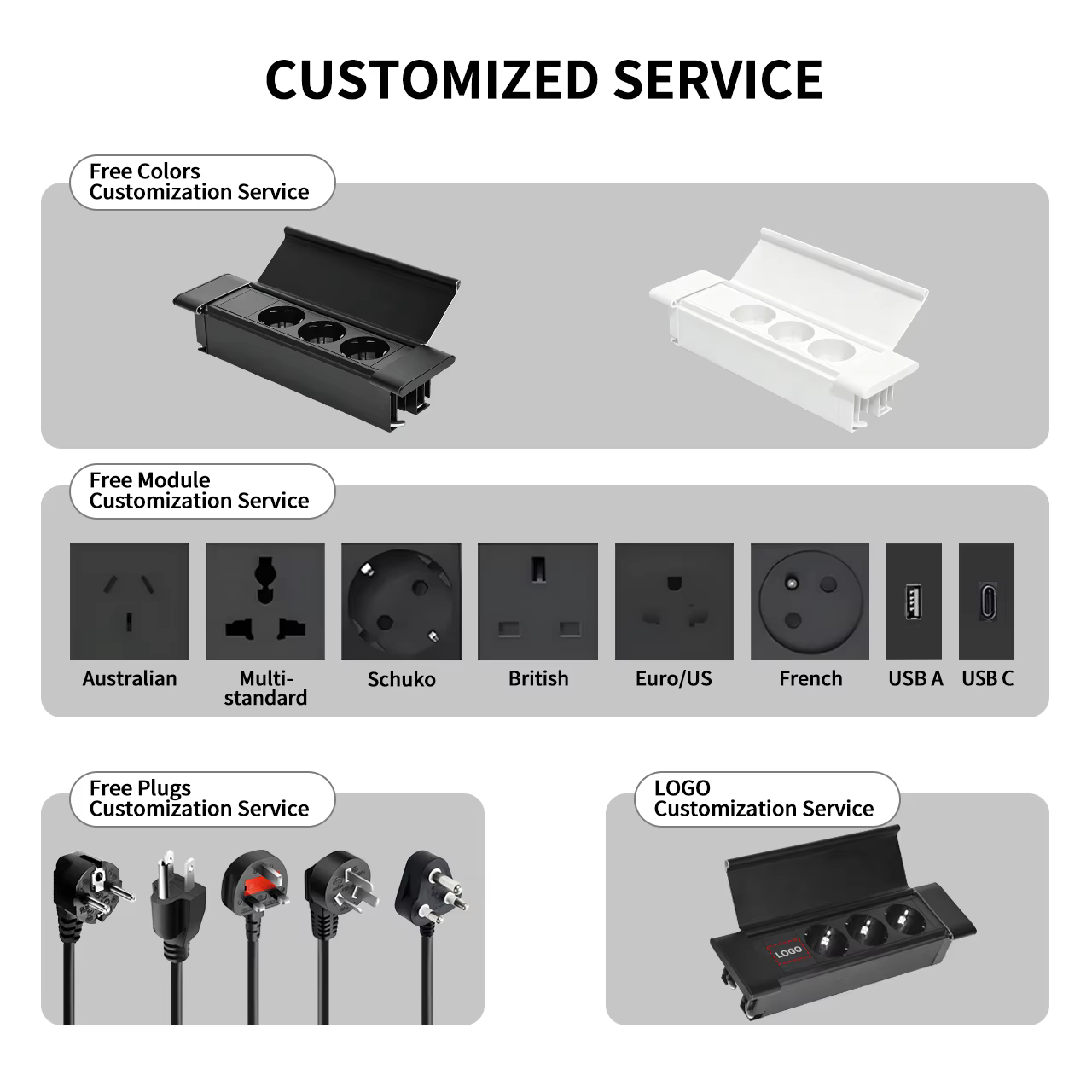 Aluminium Sliding Desk Socket, 3 AC Outlets (BC-0702)