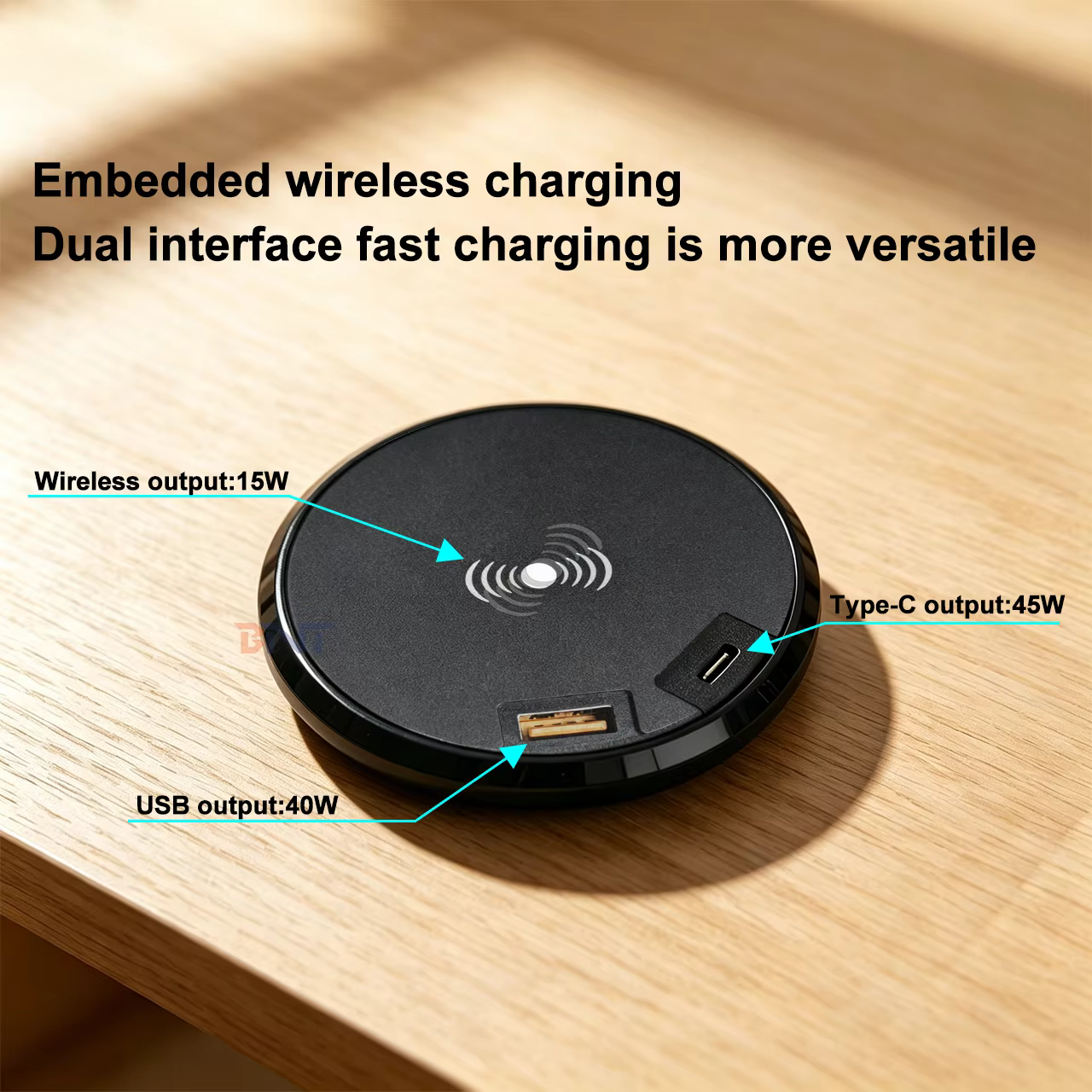 70 mm Desk Grommet, 15 W Wireless + 40/45 W USB (W75)
