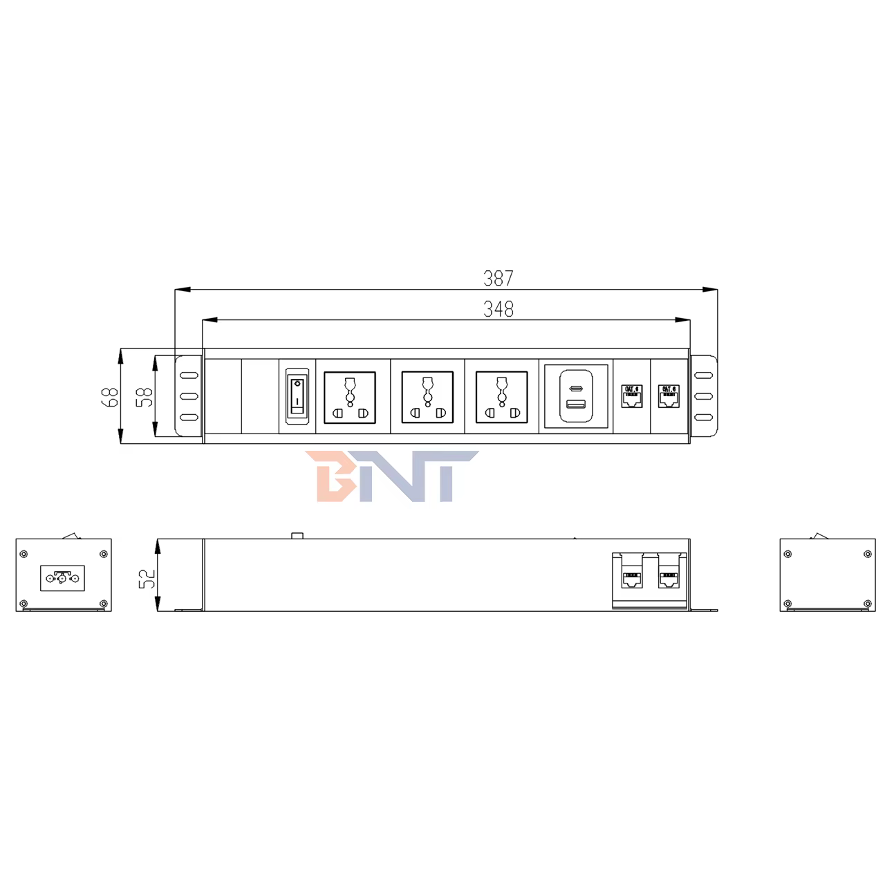 3-Outlet PDU Power Strip with USB and RJ45 (PDU-401)